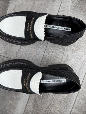 Alexander Wang Black & White Leather Penny Loafers